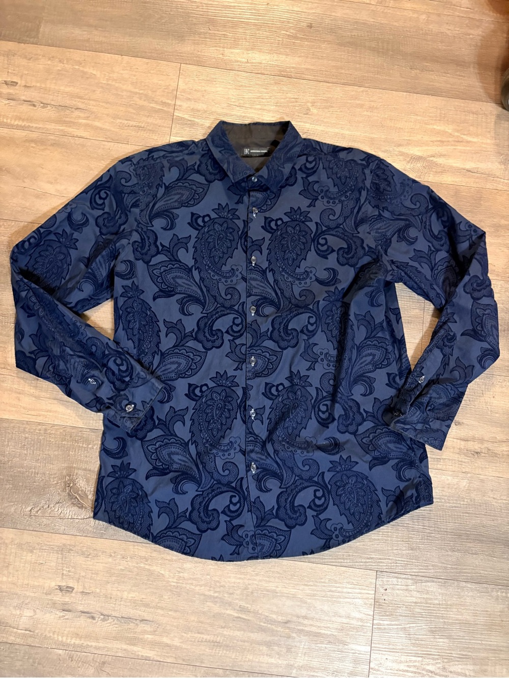 INC International Concepts Navy Paisley Long-Sleeve Button-Down Shirt